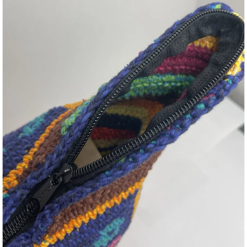 Guatamalan Woven Hobo Bag Crossbody Purse With Zipper Blue Orange Yellow Floral